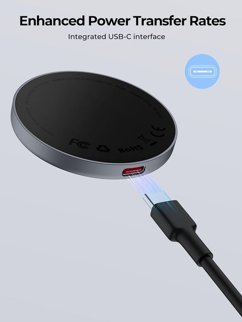 Magnetic Wireless Charger (MagFusion Aura), Qi2 Certified 15W Ultra-Fast Compatible with Mag-Safe, Wireless Charging Pad with 5ft Cable for iPhone...