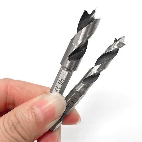 Mesee 6Pcs Brad Point Stubby Drill Bits Set, HSS 4241 Steel with 1/4" Quick Change Hex Shank, Spiral Twist Bit for Metal/Aluminum Iron/Sheet Coppe...