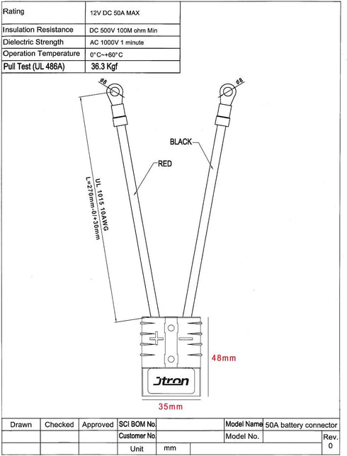 Electric Forklift Charging Plug Line High Current Connector Line Single Head Line 50A Battery Charging Line with O Ring...
