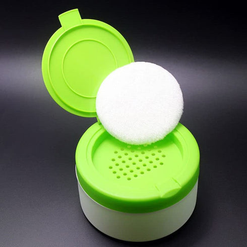 Green Plastic Empty Portable Baby Skin Care After-Bath Powder Puff Talcum Powder Case Container Dispensor Make-up Loose Powder Box Holder Bottle C...