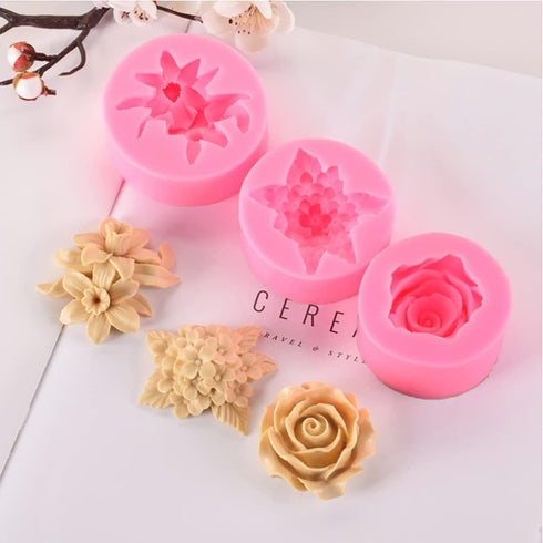 3 Pack Silicone Mold - 3D Flower Shapes: Rose, Peony & Round for Resin Candle & Soap Making...