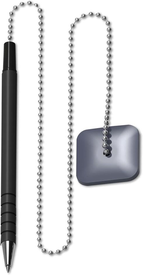 1InTheOffice Pen with Chain 7mm, Security Pen with Adhesive Pad, Desk Pen with Ball Chain for Business Counter, Black, (8/Pack)...