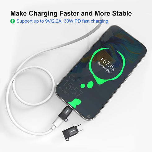 Lightning Female to USB-C Male Adapter | 30W PD Fast Charging | Compatible with iPhone15/Plus/Pro/Pro Max and More Type C Devices, Not for Audio/O...