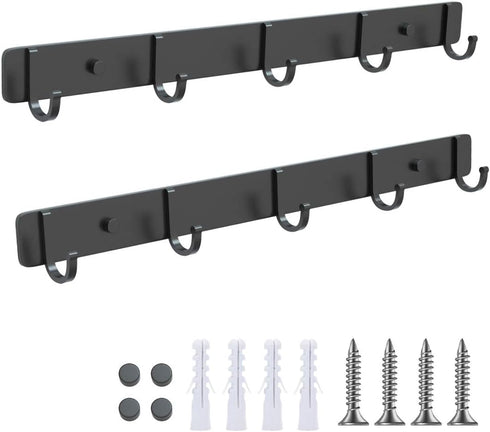 Wall Hooks Racks Stainless Steel Haning Row Hooks for Coat Hat Towel Purse Robes Mudroom Bathroom Entryway (Black, 2 Packs)...