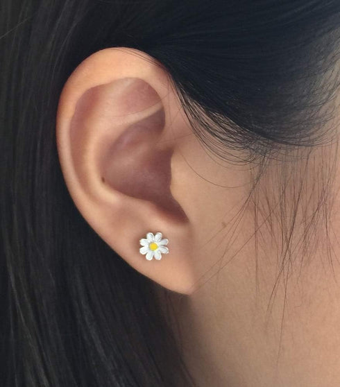 CZ Bee Daisy Flower Asymmetric Sterling Silver Tiny Small Stud Earrings for Women Teen Girls Cartilage Tragus Sensitive Ear Fashion Animal Cute Mi...