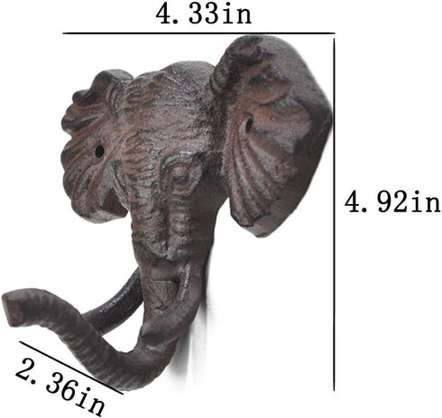 Antiqued Reproduction Cast Iron Elephant Head Single Hook Hanger Animal Shaped Coat Hat Hooks Heavy Duty Iron Art Decorative 1 pc...