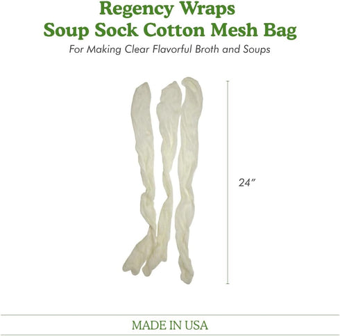 Regency Wraps, Soup Sock, Cotton Mesh Bags for Making Clear Flavorful Broth and Soups, Cotton Blend, Measures 24 inches, Pack of 3...