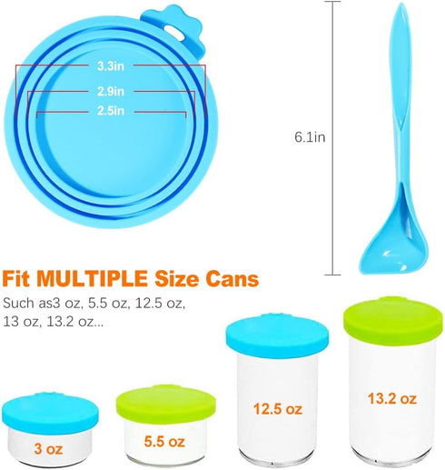 ZukoCert 4-Pack Cat Dog Food Can Lids, Pet Food Can Lids Fit Three Different Size Standards, With Two Spoons, Fits Most Cat And Dog Cans...