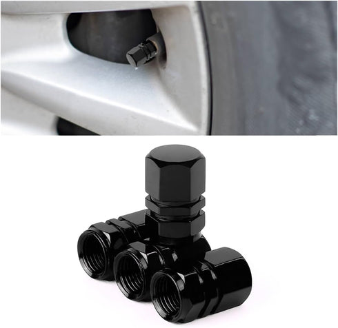 Car Tire Stem Valve Caps, 4 Pcs Aluminum Alloy Valve Stem Covers, Corrosion Resistant Leak-Proof Tire Cap Cover Accessories, Hexgon Style Wheel Ai...