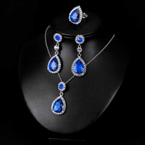 3 PCS Jewelry Set for Women Crystal Pendant Necklace Earring Ring...