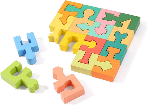 Wooden Shapes Puzzles Blocks Geometric Brain Teaser Montessori Toys Jigsaw 3D Logic IQ Game Shape Sorter Preschool STEM Educational Learning Gift ...