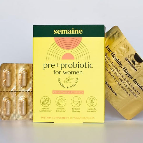 Semaine Super Powered Prebiotic + Probiotic for Women, Effective 3-in-1 Multi-Action Formula to Nourish Gut Health, Soothe IBS, Support Bloat Reli...