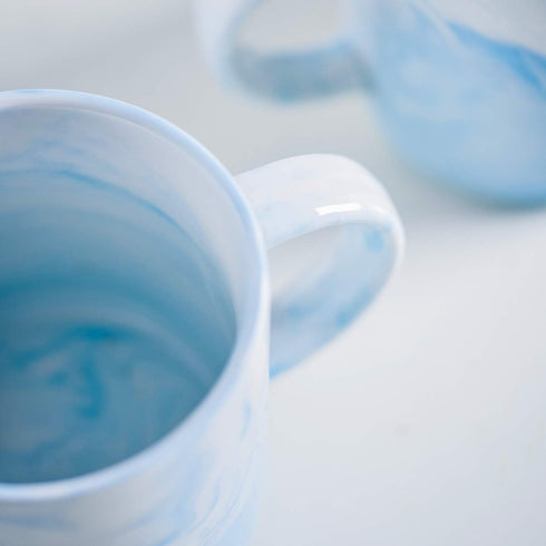 Yundu 12oz Blue Marble Ceramics Coffee Mug Set of 4, Drinking Cups Set, Stackable Latte Mugs with Handle, Microwave and Dishware Safe Cup for kitc...