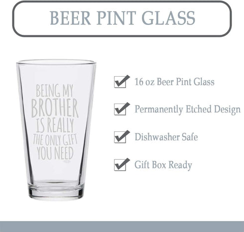 Veracco Being My Brother Is Really The Only gifts You Need Beer Pint Father's Day Christmas (Clear, Glass)...