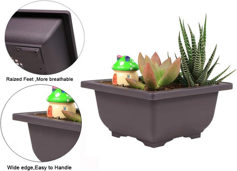 8PCS/Pack Retro Style Square Small Bonsai Training Pots with Tray, Mini Plastic Mocha Garden Flower Pot 4.7"...