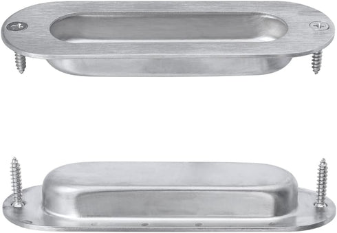 Mesee 2 Packs Flush Sliding Door Handles with Fixing Screws, Stainless Steel Recessed Oval Drawer Pull Handle Concealed Finger Pulls for Wardrobes...