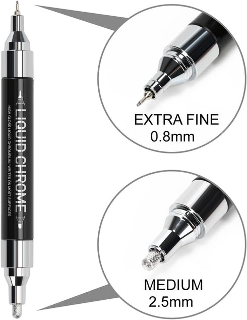 ZEYAR Liquid Chrome Marker Paint Marker, Shiny Silver Marker Pen for most surfaces, High-gloss display effects, Dual tips: Extra Fine and Medium P...