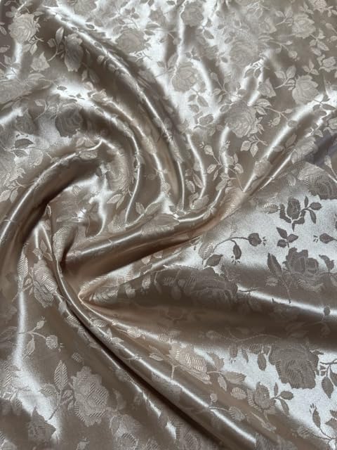 Satin Jacquard Rose Brocade fabric by The yard - 58 Inch Wide...