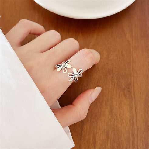 Daisy Flower 925 Sterling Silver Adjustable Open Ring for Women Girls Hypoallergenic Expandable Wedding Statement Finger Rings Comfort Fit Dainty ...