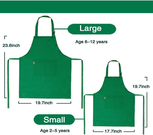 Kids Apron and Chef Hat Set, Children's Adjustable Bib Apron with 2 Pockets. Cute Boys Girls Kitchen Apron for Cooking, Baking, Painting, Training...