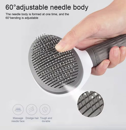Pet Clean Hair Remover Button Stainless Steel Brushes Dogs Cat Slicker Self Cleaning Grooming Pet Comb Brush (grey)...