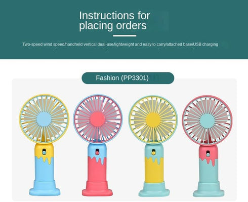 New Cartoon Fruit Handheld Fan USB Charging 2-speed Wind with base Portable Fan Summer Fan Gift fan (Dblue)...