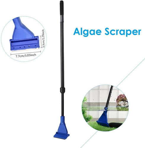5 in 1 Aquarium/Fish Tank Cleaning Kit/Tool, Algae Scraper, Fish Net, Sponge, Plant Fork, Gravel Rake, Length Adjustable from 21 inches to 31 inch...