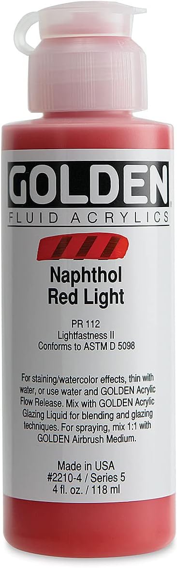 Golden Fluid Acrylics - Napthol Red Light - 4 oz Bottle...
