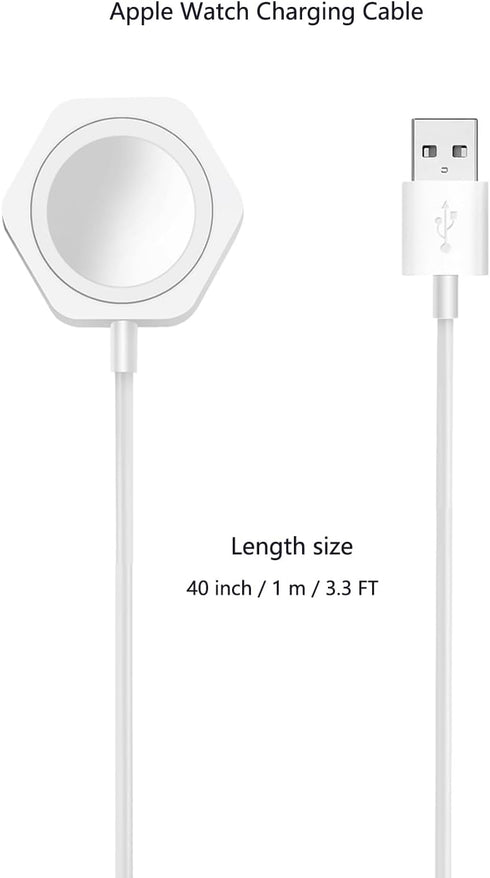 Short Watch Charger Compatible with Apple Watch Charger, USB A Cord Wireless Charging Compatible for iWatch 9/8/7/6/SE/5/4/3/2 (3.3ft/40inch/100cm...