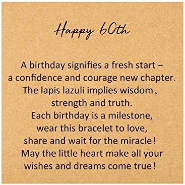 Birthday Gifts for 60 Year Old Woman Lapis lazuli Bead Bracelet with Sterling Silver Heart Charm Gifts for Turning 60 with Card and Gift Box...