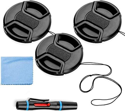 77mm Lens Cap Bundle, 3 Pack Universal Snap on Front Centre Pinch Lens Cover Set with Microfiber Lens Cleaning Cloth for Canon Nikon Sony Olympus ...