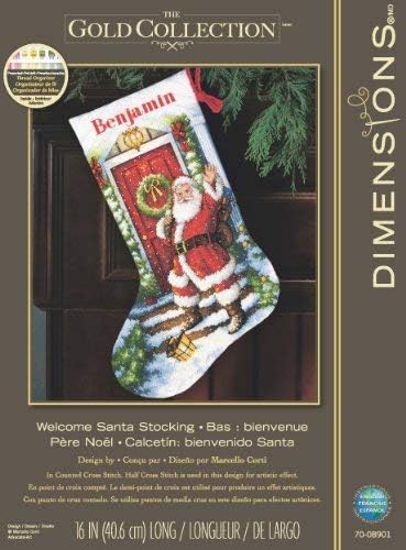 Dimensions Gold Collection Counted Cross Stitch 'Welcome Santa' Personalized Christmas Stocking Kit, 18 Count White Aida, 16''...