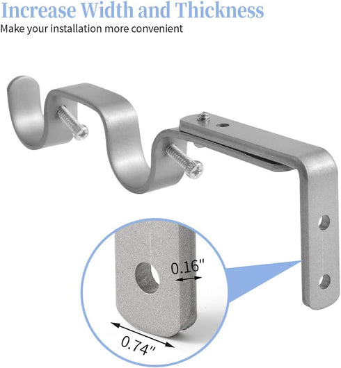 Heavy Duty Curtain Rod Brackets - Adjustable Double Rod Holders, 1 Inch (2 PCS, Silver)...
