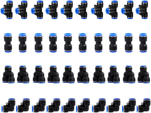 zjxed 40pcs 4mm Quick Connect Air Hose Connector Fittings, 4mm Push to Connect Fittings, Pneumatic Fittings Kit For 5/32" Tube OD...
