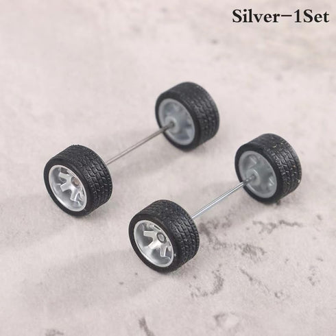 Sliver Wheels Rims Tires Set Alloy 1:64 Wheels,Scale Alloy Wheels Rubber Tires,Model Alloy and Accessories Tires Wheel Rubber...