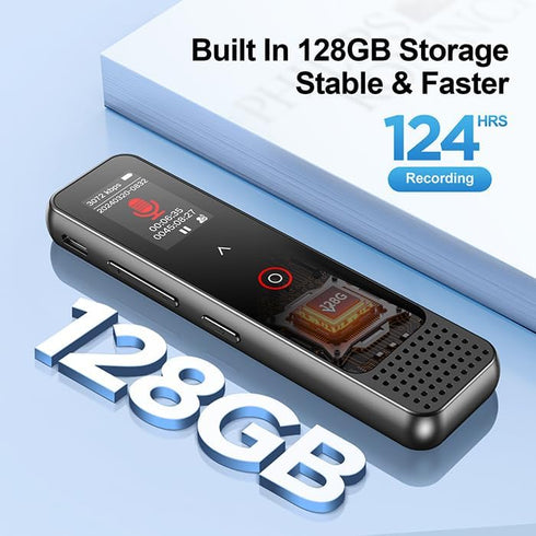 128GB Voice Recorder with Playback, Small Voice Activated Recording Device for Lectures & Meetings, Bluetooth Noise Cancelling Audio Recorder Devi...