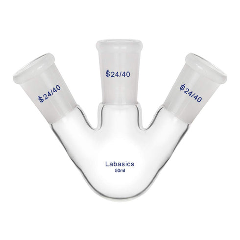 Glass 50ml 3 Neck Round Bottom Flask RBF, with 24/40 Center and Side Standard Taper Outer Joint, 50ml...