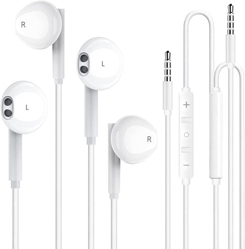 2 Pack 3.5mm Wired Headphone Plug, in-Ear Earphones, Earbuds Noise Isolating with Built-in Microphone & Volume Control Compatible with iPhone 6s 6...