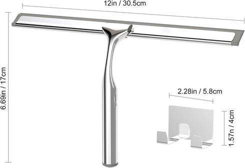 Shower Squeegee for Glass Doors, Squeegee for Shower Glass, Bathroom with Hook, Stainless Steel, 12-Inch Wide Blade for Efficient Cleaning, Perfec...