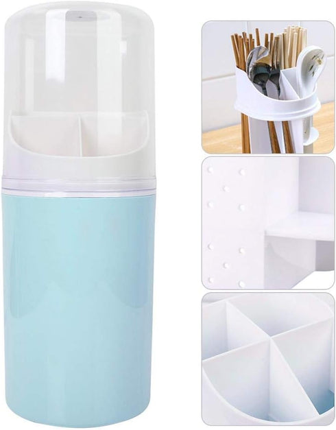 Kitchen Utensil Holder with Cover, 4 Compartment Wall-Mounted Countertop Plastic Silverware Holder Utensil Drying Rack for Cutlery, Chopstick, Spo...