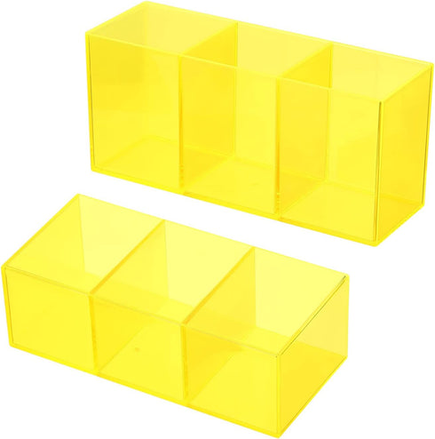 PATIKIL 3 Compartments Clear Acrylic Pen Holder, 2 Pack Pencil Holder Pen Organizer Pencil Cup Makeup Brush Holder Square for Countertop Desk, Yel...