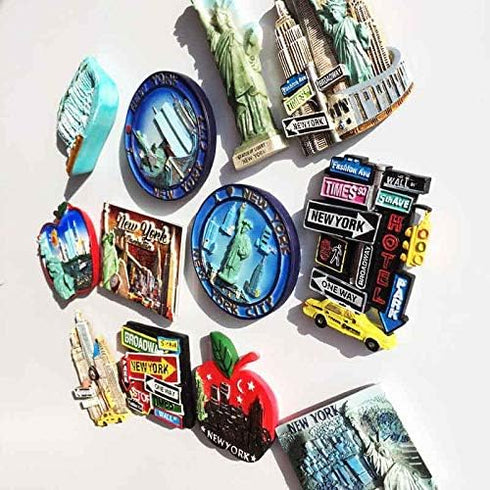 3D New York Skyline Refrigerator Magnet Sticker Tourists Travel Souvenirs, 3D NYC Landmark Broadway Times Square Statue of Liberty for Home & Kitc...