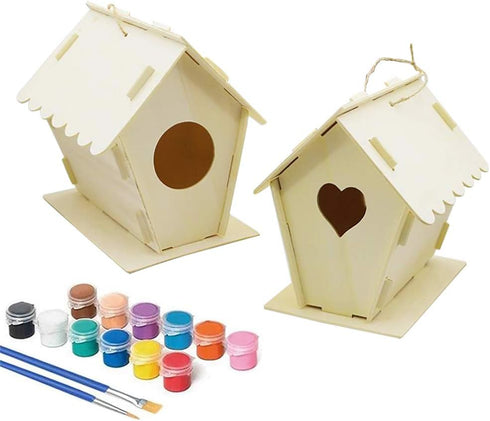 2 Set Unfinished Wooden Birdhouses Kit for Children to Build and Paint Bird House Kids DIY Arts Crafts Kits Bird Feeder Kit for Girls Boys Toddler...