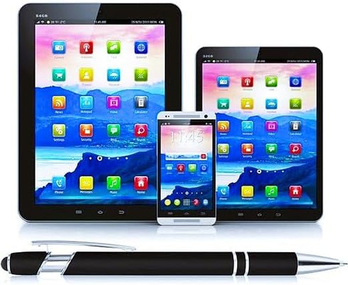 8-Pack (Black) 2-in-1 Metal Retractable Ballpoint Pens with Stylus Tip. Great Pens for Touchscreen iPhones, Tablets, Laptops and other Capacitive ...