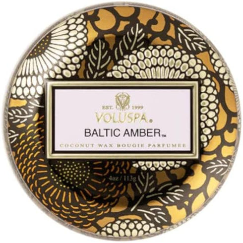 Voluspa Baltic Amber Candle | Mini Tin | 4 Oz. | 25 Hour Burn Time | Coconut Wax for a Cleaner Burn...