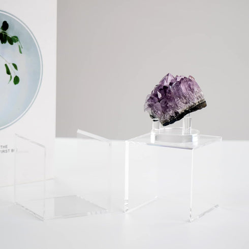 Clear Acrylic Geodes Rocks 3 Pegs Display Easel Stands Support Holder Box, Acrylic Display Case Box for Agate Slices Crystals Minerals Slab Fossil...