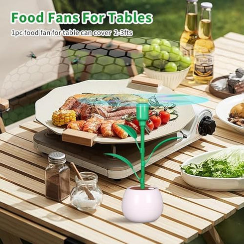 Portable Fans for Tables, Foldable Table Fans Indoor, Outdoor Food Fans with Holographic Blades, Battery Powered Hangable Food Spinning Fan for Pi...