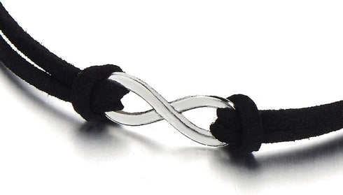 COOLSTEELANDBEYOND Ladies Womens Black Choker Necklace with Small Infinity Love Charm Pendant...