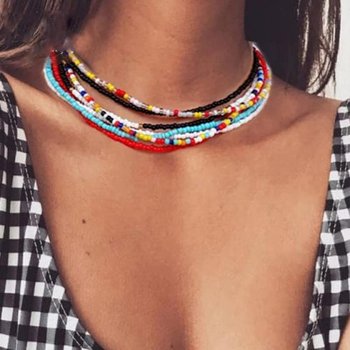 Navajo Pearl Necklace Western Seed Bead Choker Necklace Western Necklaces for Women Girls Cowgirls 6PCS...