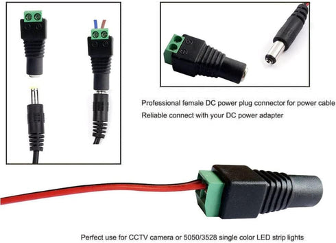10 Pairs 12V 5A DC Power Plug Connectors (5.5mm x 2.1mm) – Includes 10 Male & 10 Female Jacks for LED Strips, CCTV Cameras, Security Systems & Mor...